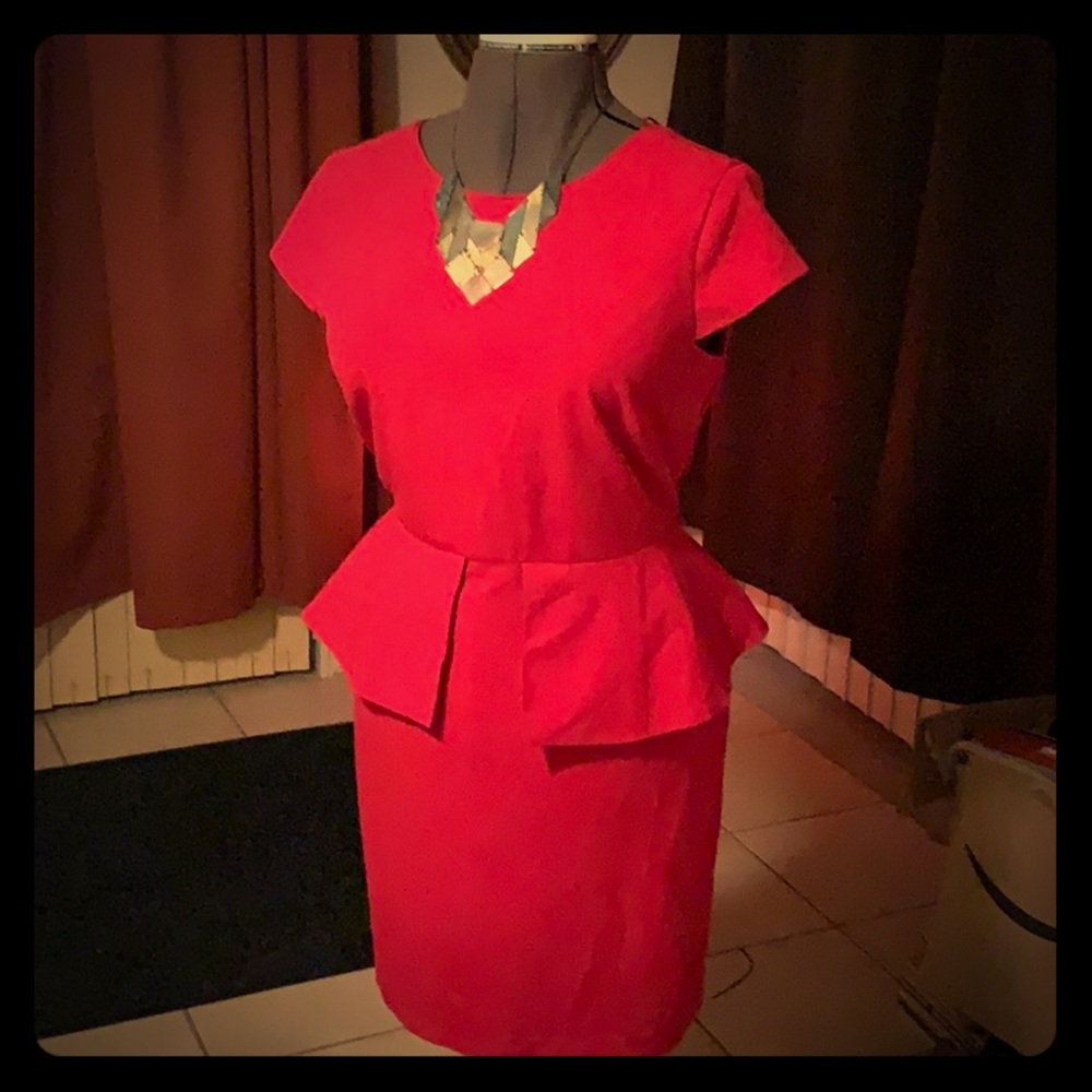 Stunning Red Peplum dress with deep V back sz 14
